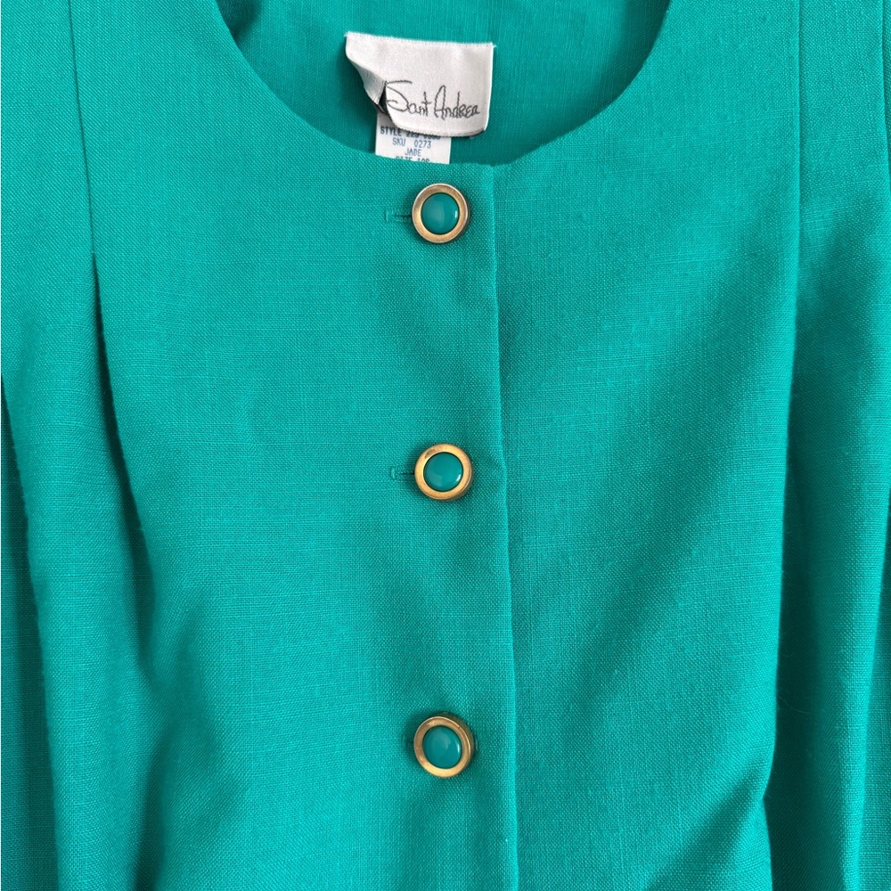 Vintage Via Sant Andrea Jade Green Button-Front Midi Dress 10P - Picture 2 of 5